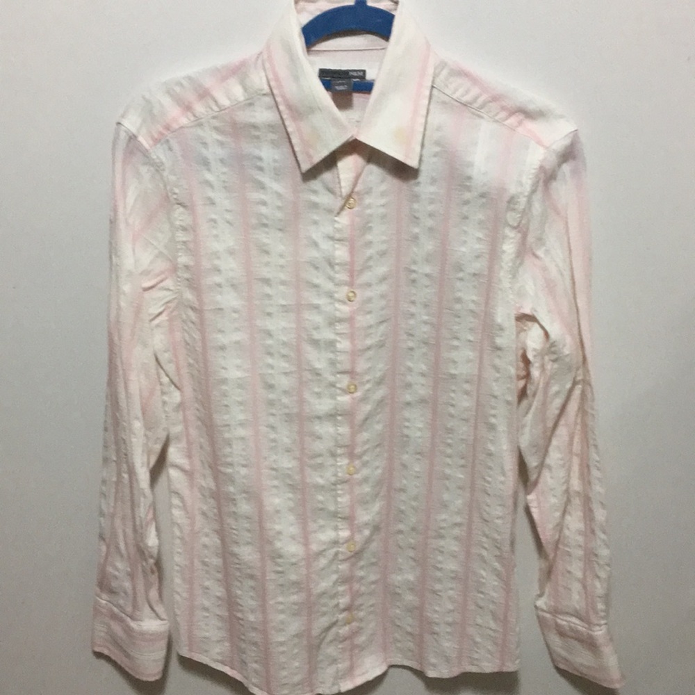 H&M Long Sleeve Casual Button Up Striped Shirt Pink White Men's Size Small